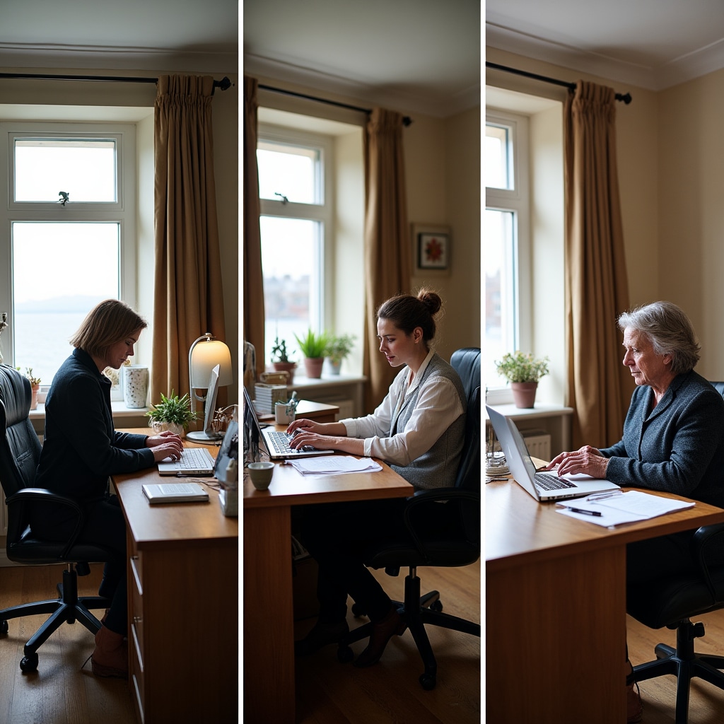 Professionals across Ireland connecting in a structured remote accountability programme, collaborative atmosphere