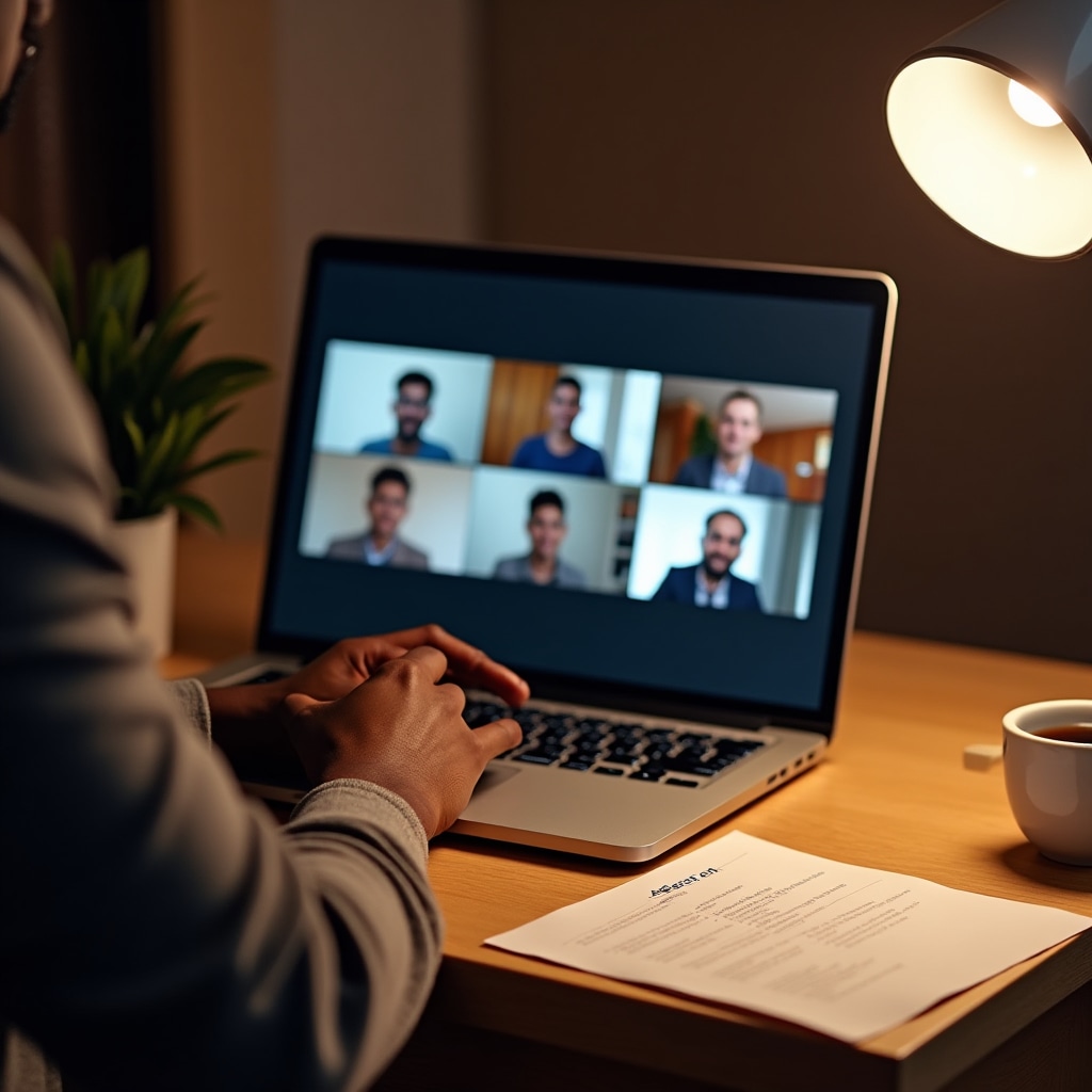 Small group of professionals in a facilitated weekly accountability session via video call